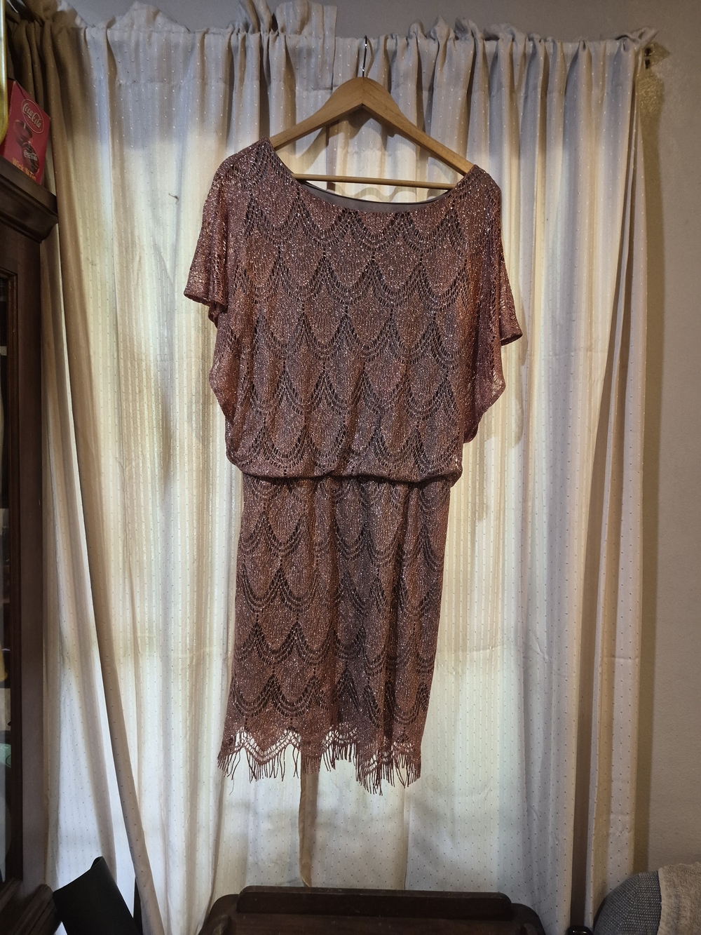 ✨ S.L. Fashions Metallic Crochet Fringe Dress ✨ Sz 14